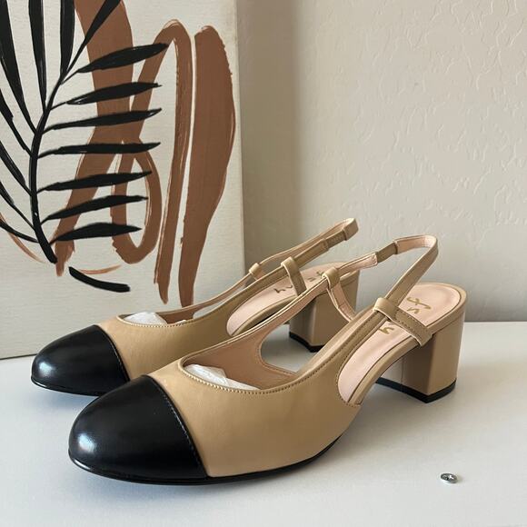 Tuckernuck Shoes - NEW Tuckernuck FS/NY Black Baton Camel Nappa Leather Slingback Mules Size 10